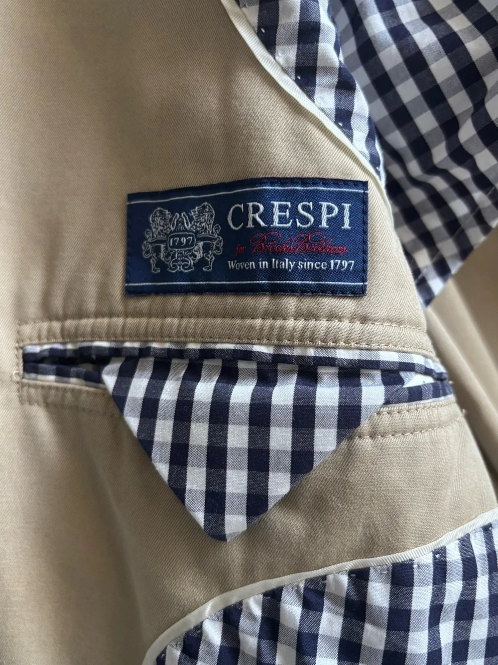 Brooks Brothers Men's 1818 Fitzgerald Fit Crespi  Suit Jacket Khaki Tan 42R/W36